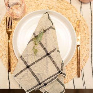 Serviette Lin Carreaux Noir - Paquet de 2