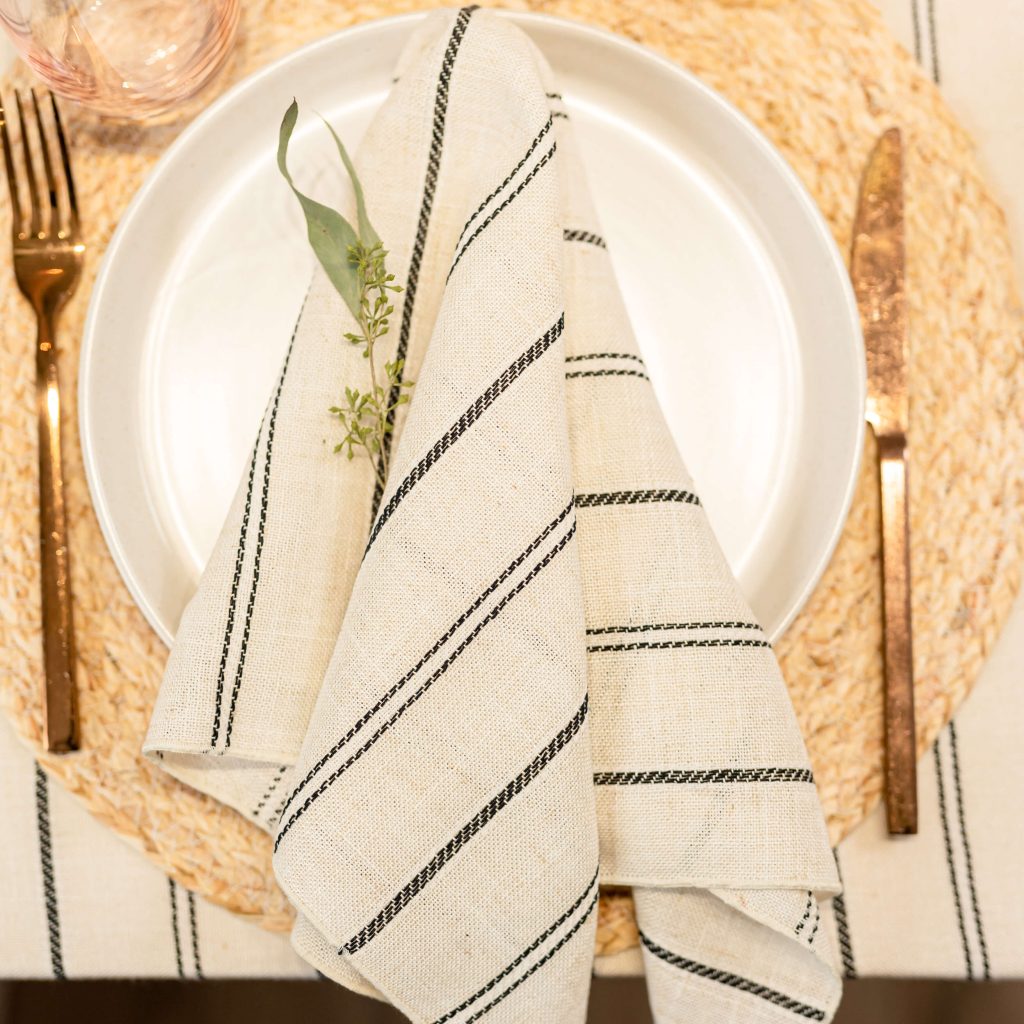 Serviette Lin Rayé Noir - Paquet de 2