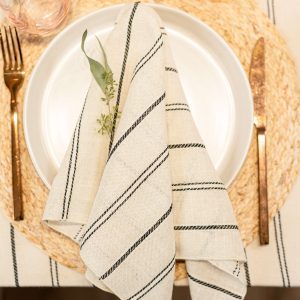 Serviette Lin Rayé Noir - Paquet de 2
