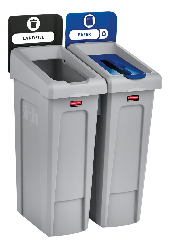 Station de recyclage à 2 voies / déchets et papiers