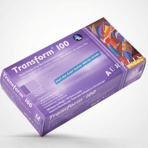 TRANSFORM gants en nitrile jetables, sans poudre, texturés, bleu, 3,2 mil, moyen, 100/paquet