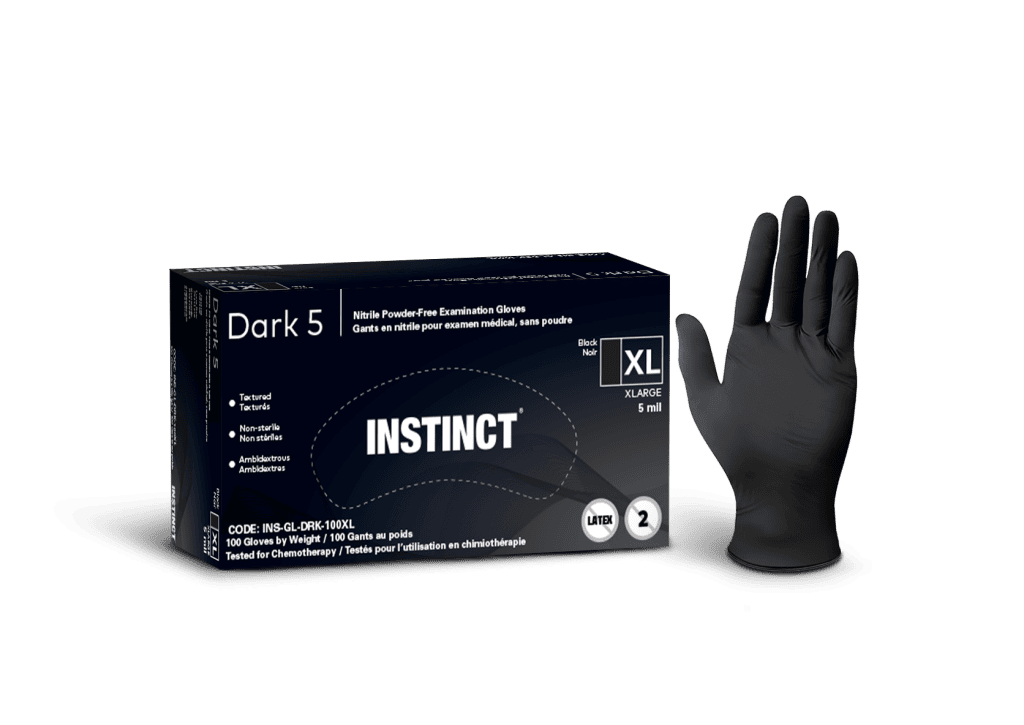 DARK 5 gants médicaux jetables en nitrile, 5 mil, noir, sans poudre, moyen, 100/boîte