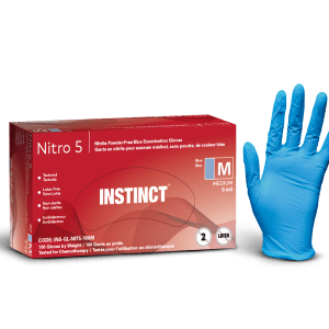 NITRO 5 gants médicaux jetables en nitrile, 5 mil, bleu, sans poudre, grand, 100/boîte