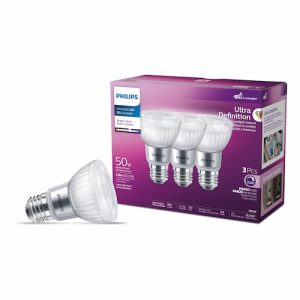 Philips Ultra Definition LED bulb 50W PAR20, bright white, dimmable, glass, 3-pack