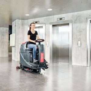 Mini ride-on scrubber-dryer designed for large areas