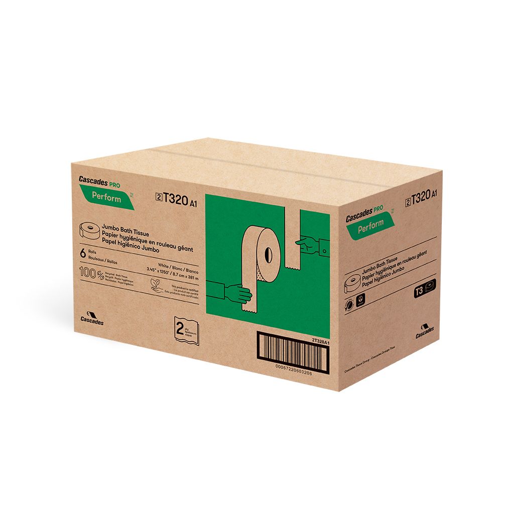 Papier hygiénique rouleau jumbo, 2 plis, blanc, pour Tandem