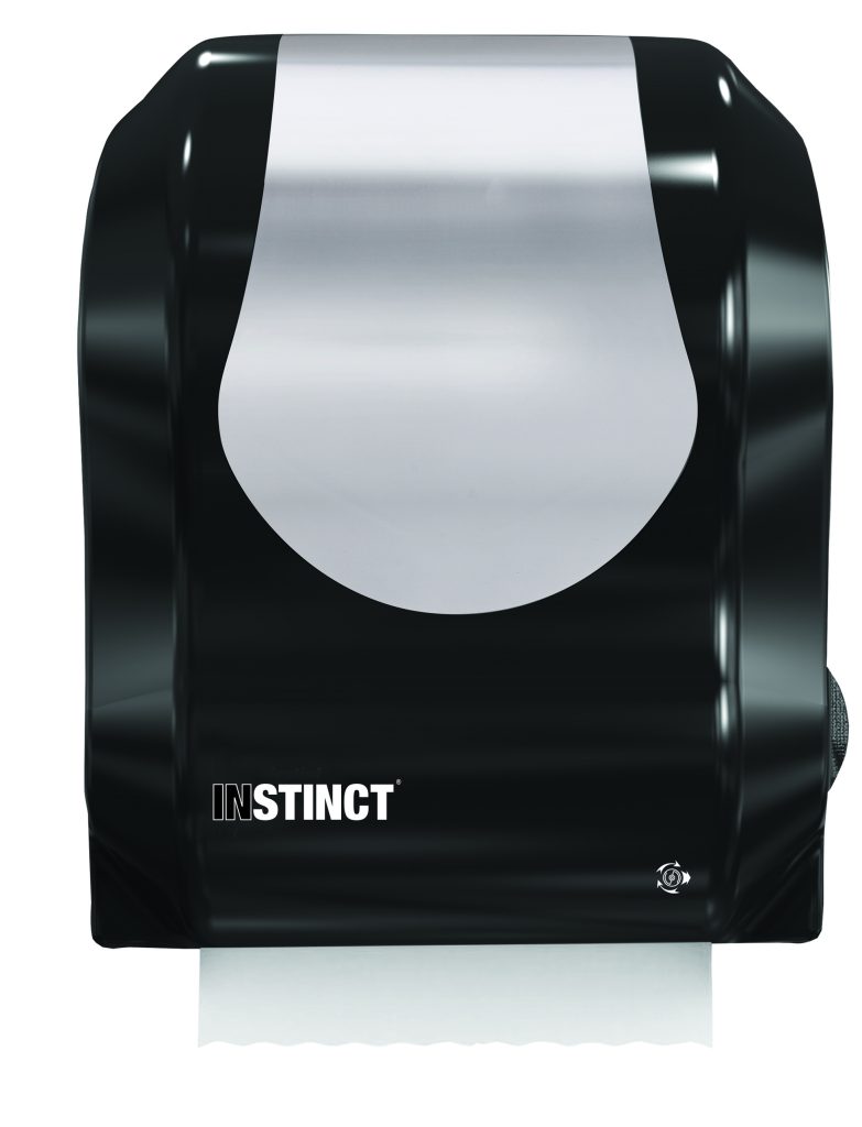 10'' portion hand towel dispenser, black and stainless steel
