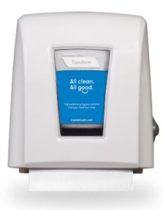 Low-profile roll hand towel dispenser