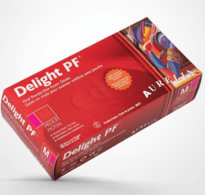 DELIGHT PF disposable vinyl medical gloves HC 70246 - 5.2 g clear powder-free, extra-large, 100/box