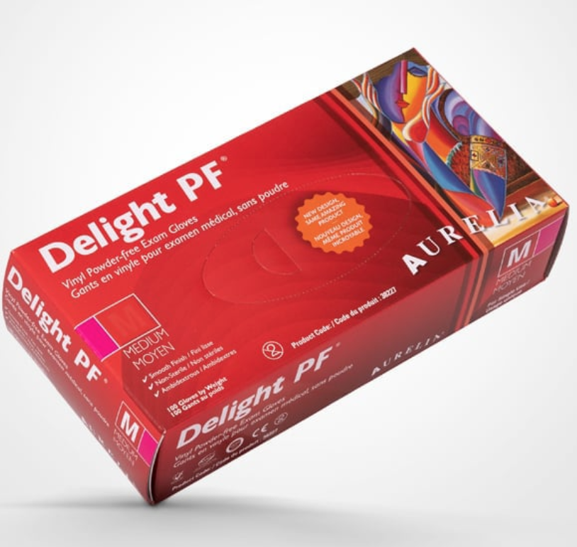 DELIGHT PF gants médicaux jetables en vinyle HC 70246 - 5,2 gr transparent sans poudre, très petit, 100/boîte