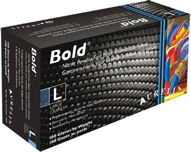 BOLD MAX gants médicaux en nitrile doux, sans poudre, noir, 6 mil, texture diamant, moyen, 100/boîte