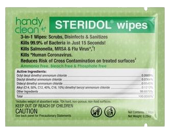 HandyClean Steridol lingettes désinfectantes pour surfaces dures, emballées individuellement