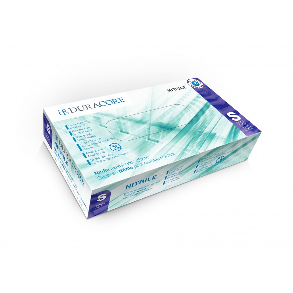 Gants médicaux en nitrile sans poudre HC 105638, 3,2 mil, bleu, petit, 100/boîte