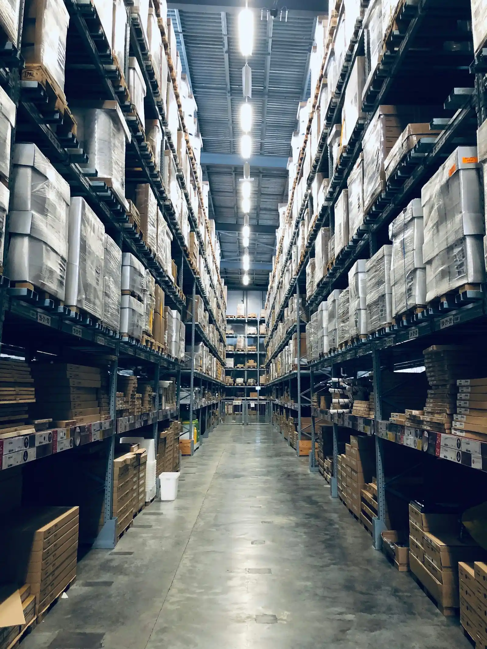 Warehouse racks stocked with maintenance supplies ready to ship